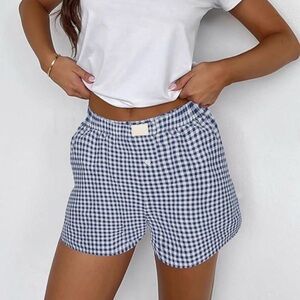 Women Pajamas Shorts Y2k Elastic Waist Plaid Boxer gingham clean girl style DR15